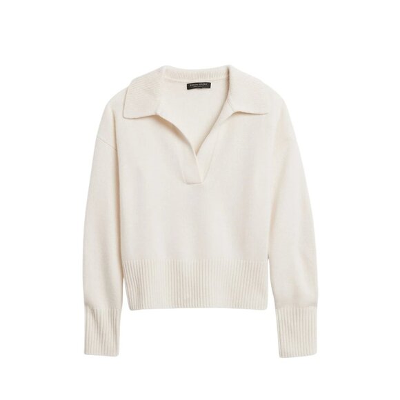NWT Banana Republic Luna Cashmere Polo Sweater in Sandstorm Pullover S $200 - Picture 1 of 9